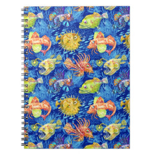Caderno Espiral Peixes engraçados em aquarela