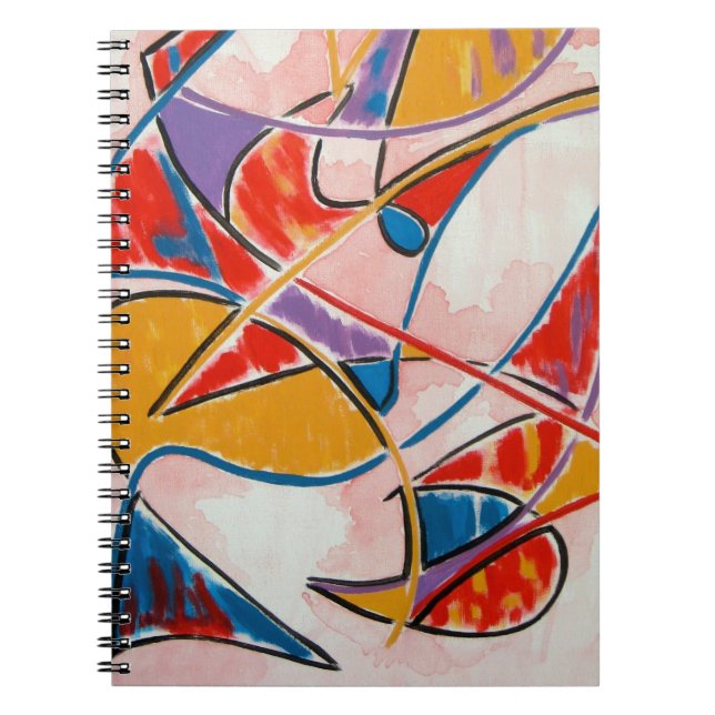 Caderno Espiral Peixes estranhos - arte abstracta pintado mão (Frente)