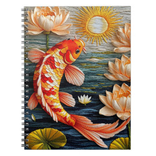 Caderno Espiral Peixes Koi Rodeados por Flores de Lótus