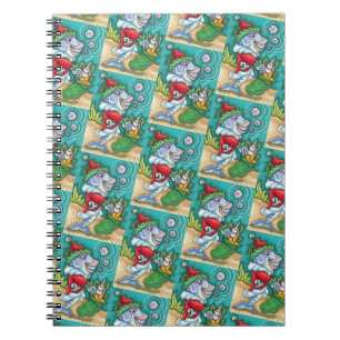 CADERNO ESPIRAL PEIXES SANTA CLAUS, PEIXES ARTESANAIS, SACO DE ALM