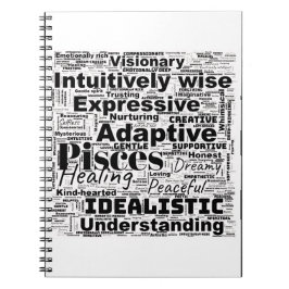 Caderno Espiral Peixes Word Cloud Zodiac Inspiração