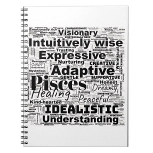 Caderno Espiral Peixes Word Cloud Zodiac Inspiração