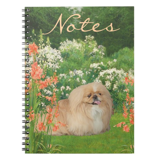 Caderno Espiral Pekingese no Jardim (Frente)