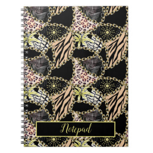 Caderno Espiral Pele de animal, correntes de ouro