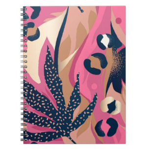 Caderno Espiral Pele Leopardo Moderna, Floral Exótico.