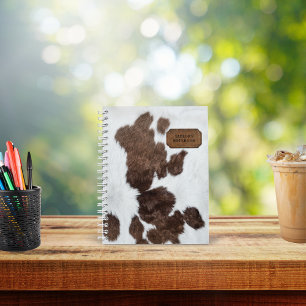 Caderno Espiral Peles de Vaca e Couro Brancos Castanhos