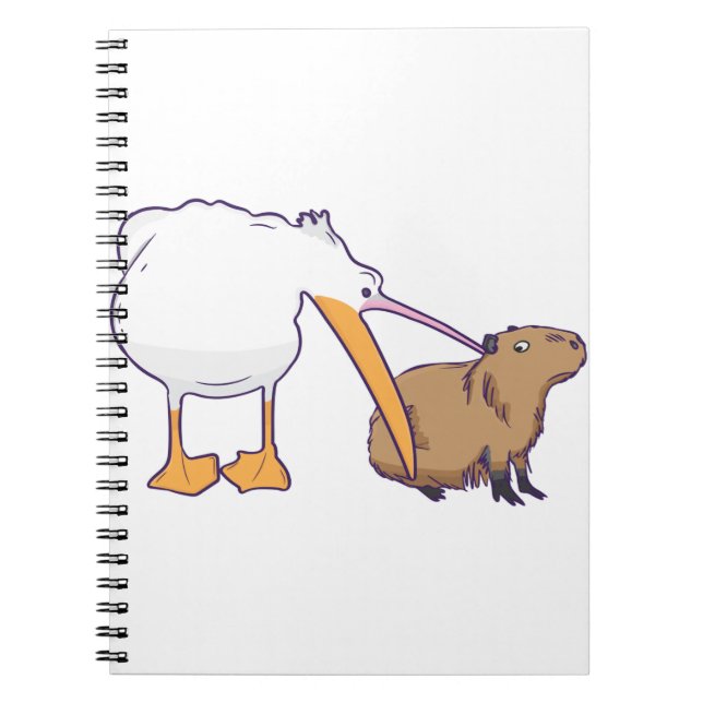 Caderno Espiral Pelican tenta comer Capybara Funny Cute Kawaii (Frente)
