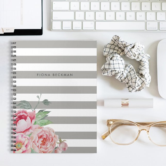 Caderno Espiral Película de cor d'água rosa e faixa de Cinzas (Criador carregado)