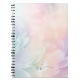 Caderno Espiral Pena Arco-Íris de Pastel Monogramada Elegante