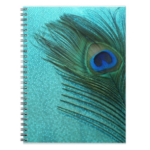 Caderno Espiral Pena azul do pavão do Aqua metálico