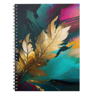 Caderno Espiral Pena Dourada – Elegância Abstrata Luxuosa