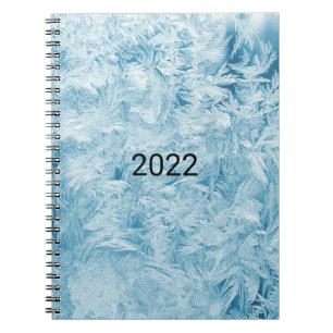 Caderno Espiral penas abstrato azuis e flocos de neve