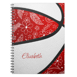 Caderno Espiral Penas boho paislies vermelho branco basquete