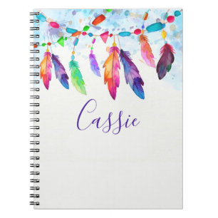 Caderno Espiral Penas de boho personalizadas