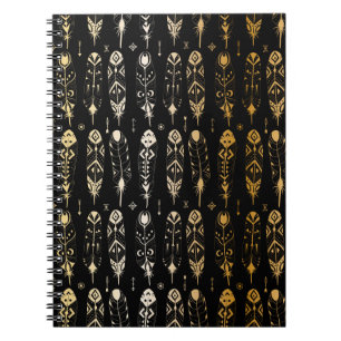 Caderno Espiral Penas de ouro texturizadas em estilo tribal. Sem c
