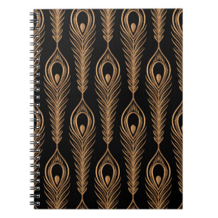 Caderno Espiral Penas de Pavão, Padrão Oriental de Luxo.