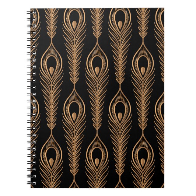 Caderno Espiral Penas de peacock com um padrão de luxo sem soldadu (Frente)
