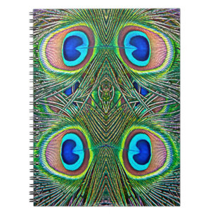 Caderno Espiral Penas de Peacock Kaleidoscope Impressão