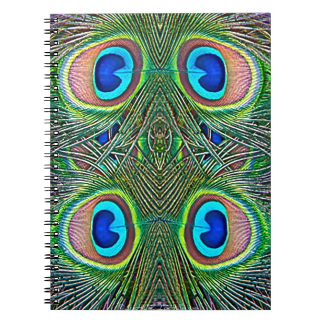 Caderno Espiral Penas de Peacock Kaleidoscope Impressão (Frente)