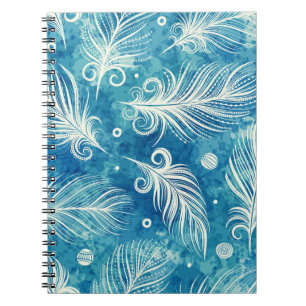 Caderno Espiral Penas Desenhadas À Mão: Padrão Sem Costura
