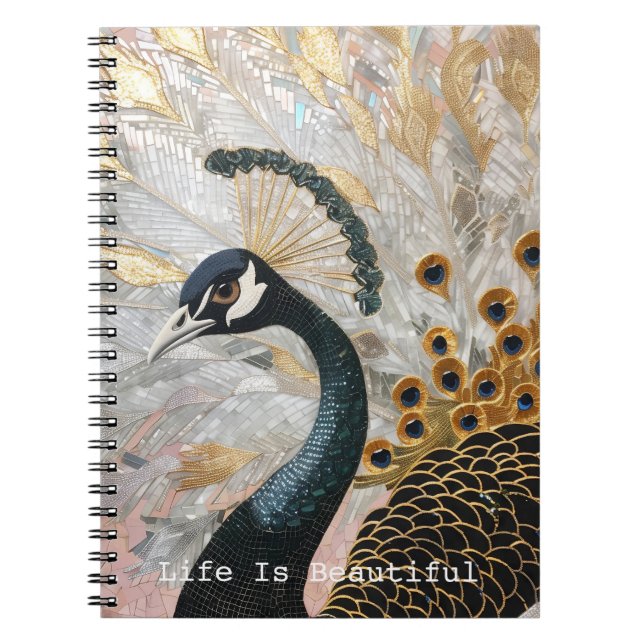 Caderno Espiral Penas Douradas de Peacock Azul (Frente)