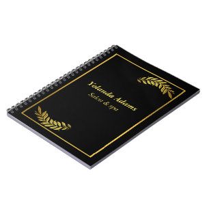 Caderno Espiral Penas douradas e borda preta
