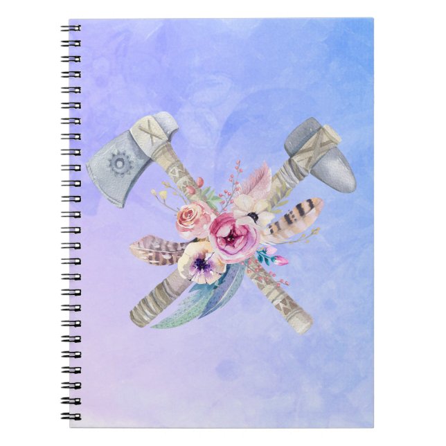 Caderno Espiral Penas e flores de Tomahawk Design (Frente)