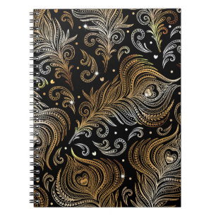 Caderno Espiral Penas Peacock: Desenho Artístico À Mão Livre.