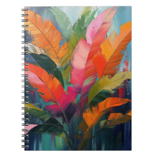 Caderno Espiral Penas Tropicais – Abstração Botânica Vibrante
