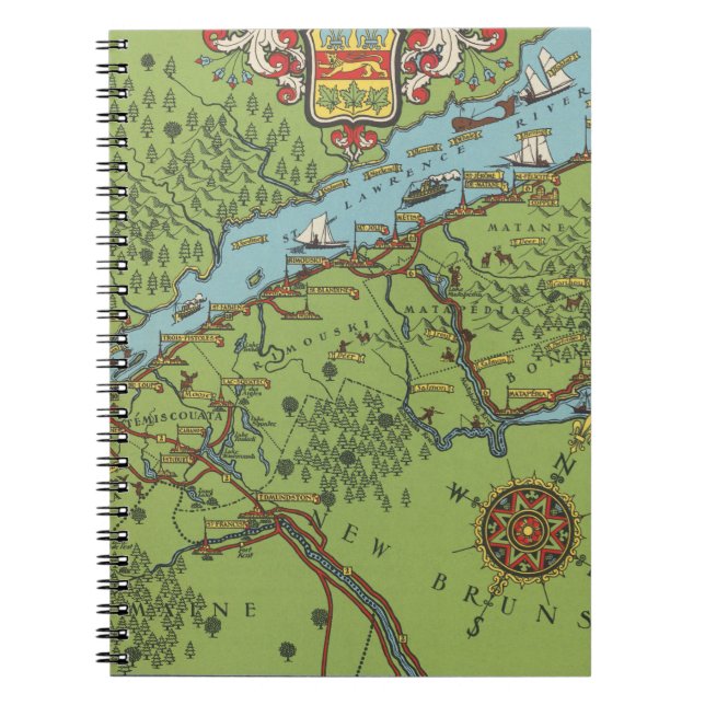 Caderno Espiral Península do Gaspe, mapa do Canadá (Frente)