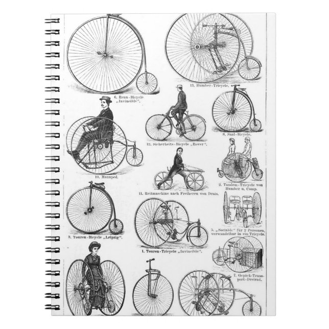 Caderno Espiral Penny Farthing de Bicicleta de Alta Roda (Frente)
