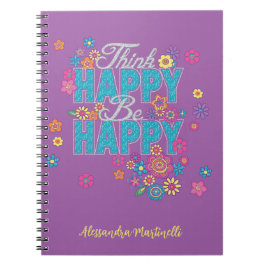 Caderno Espiral Pensa Feliz Ser Palavras Positivas De Meninas Roxo
