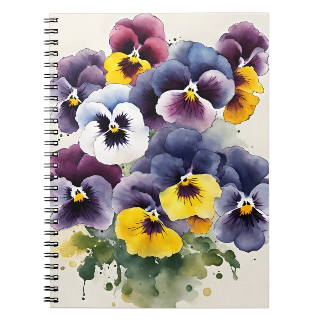 Caderno Espiral Pensamento - Flores aquarela (Frente)