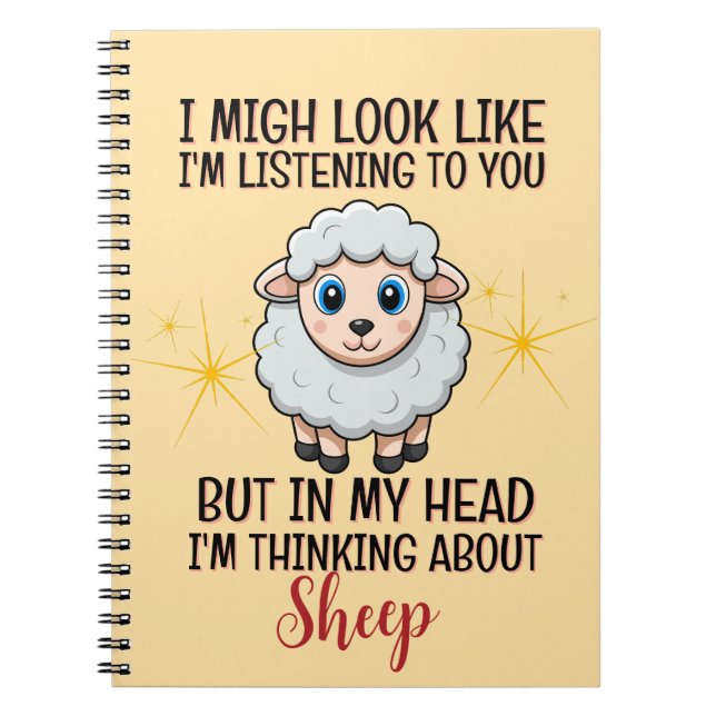 Caderno Espiral Pensando Em Ovelha - Engraçado (Frente)