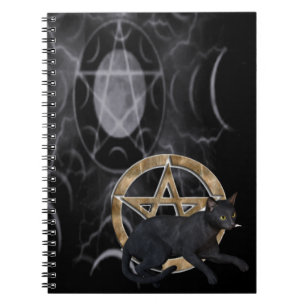 Caderno Espiral Pentacle de Wiccan com gato preto