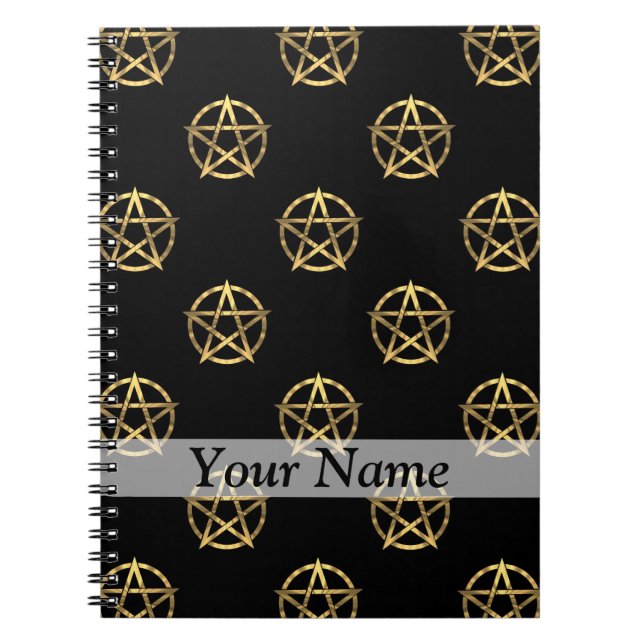 Caderno Espiral Pentagrama de ouro e preto (Frente)