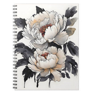 Caderno Espiral Peônia - Flores de aquarela