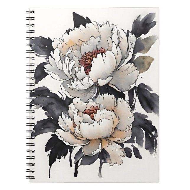 Caderno Espiral Peônia - Flores de aquarela (Frente)