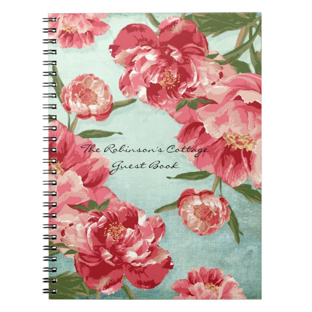 Caderno Espiral Peonias bonito De Chintz Com Flor Retro Personaliz (Frente)
