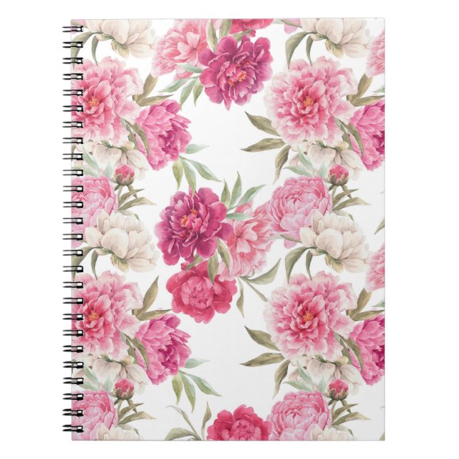 Caderno Espiral Peônias de cor-de-água rosa: Elegância Floral (Frente)
