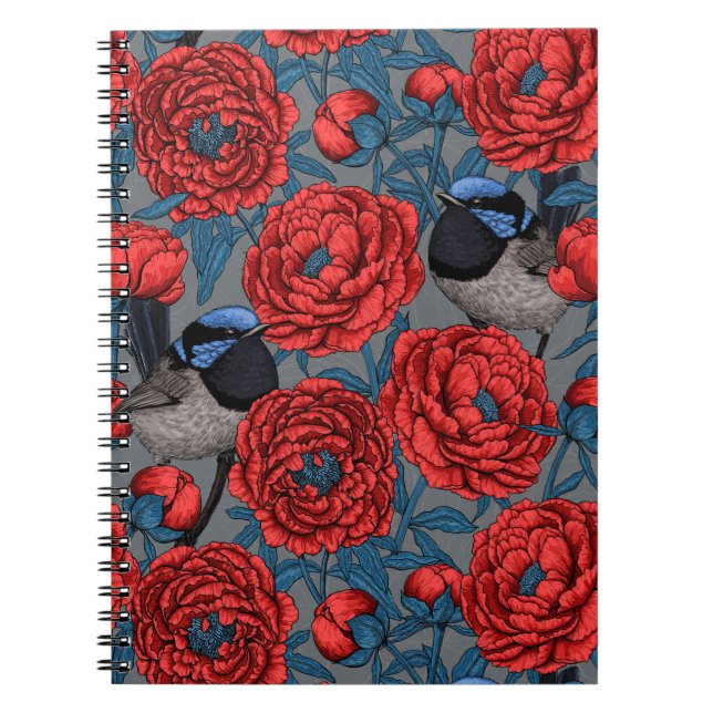 Caderno Espiral Peônias e wrenes (Frente)