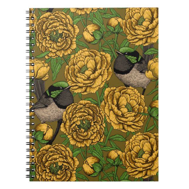 Caderno Espiral Peônias e wrenes (Frente)