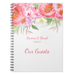 Caderno Espiral Pêonias Rosa Aquarela Florais Livro Convidado