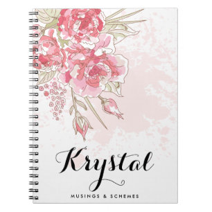 Caderno Espiral Pêonias Rosa Pastel de Aquarelas Personalizadas