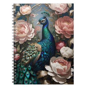 Caderno Espiral Peonias Rosa-Rosa-Peacock Elegantes