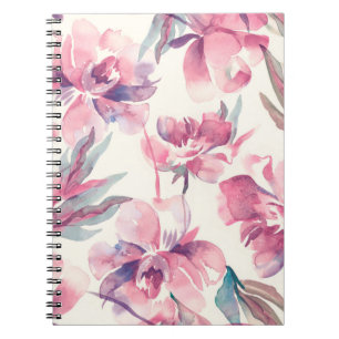 Caderno Espiral Pêonias Sem Olhos Padrão. Fundo de Aquarela.