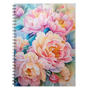 Caderno Espiral Pêonias Vibrantes em Pastel Suave