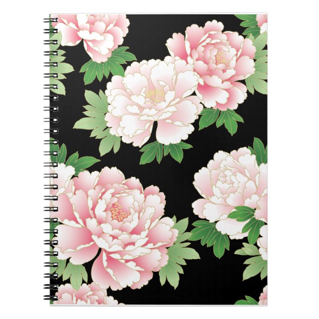 Caderno Espiral Peonies Rosa Japoneses - Kimono Floral (Frente)