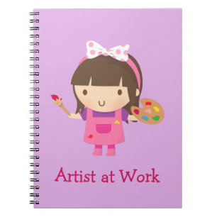 Caderno Espiral Pequena Artista Pintora Menina no Trabalho