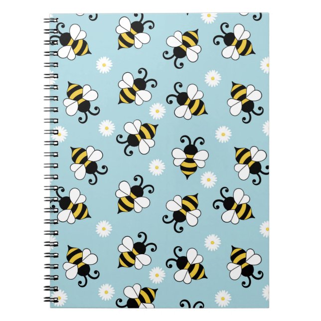 Caderno Espiral Pequenas abelhas e flores margaridas (Frente)
